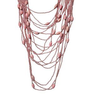 Elegant Multi Strand Pink Beaded Necklace Oval Accents Statement Fashion Jewelry